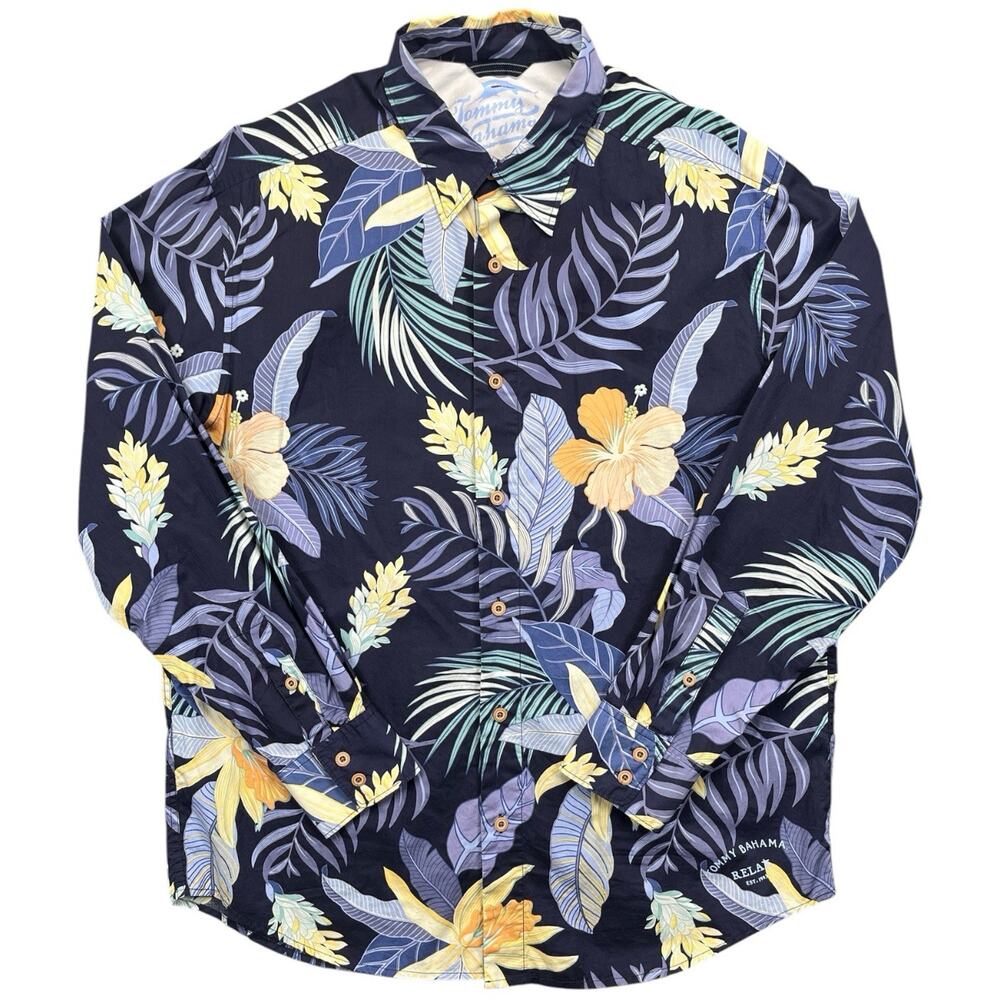 Tommy Bahama Relax Men’s L Long Sleeve Tropical Floral Shirt Blue Multi